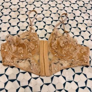 Zara Lace Women's Intimate crop top Tan wired bra mesh see-through